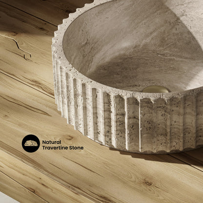 Lafayette 17" Natural Marble Round Vessel Sink in Polished Travertine