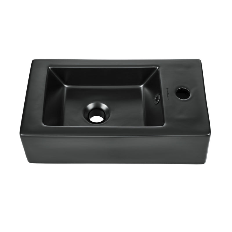 Voltaire 19.5 x 10 Rectangular Ceramic Wall Hung Sink with Right Side Faucet Mount, Matte Black