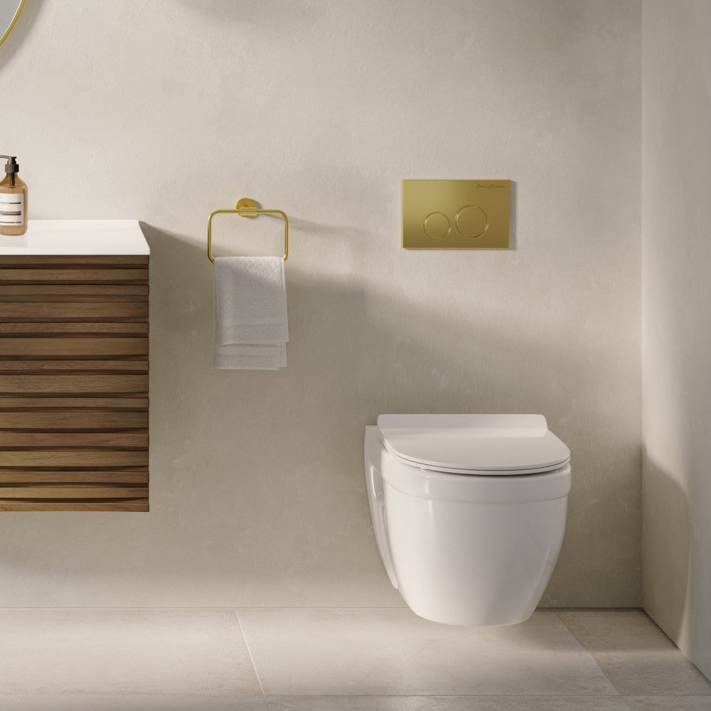 Elongated wall-hung toilet bowl in white with sleek modern design and soft-close seat.