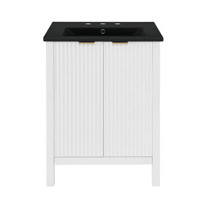 Bastille 24 in. White Bathroom Vanity With Black, 3-Hole Ceramic Sink Top