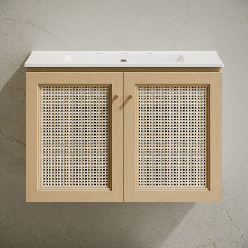 Classe 30" Wall-Mounted Bathroom Vanity in Natural Oak with Widespread Faucet Holes Vanity Top