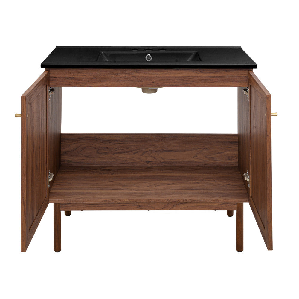 Classe 36" Freestanding Bathroom Vanity in Brown Oak with Black 3-Hole Widespread Sink Top