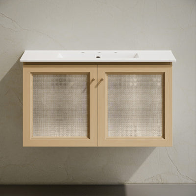 Classe 36" Wall-Mounted Bathroom Vanity in Natural Oak with Widespread Faucet Holes Vanity Top