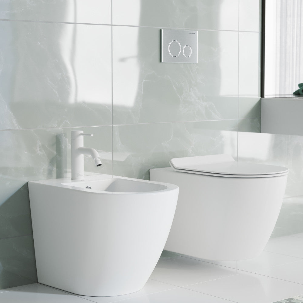 Single-handle bidet faucet in matte white with sleek modern design.