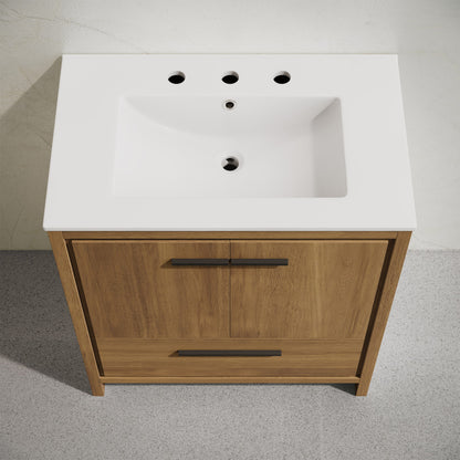 Virage 30" Freestanding Bathroom Vanity in Brown Oak with 3-Hole Widespread Sink Top