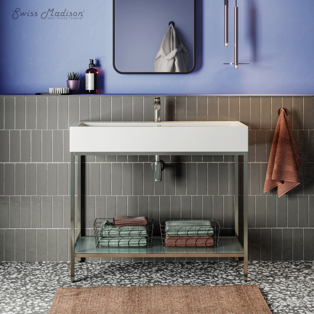 Pierre 40 Single, Freestanding, Open Shelf, Chrome Metal Frame Bathroom Vanity