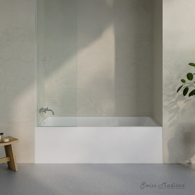 Voltaire 72 x 32 Skirted Left Drain Soaking Alcove Bathtub in Glossy White, Drain Included