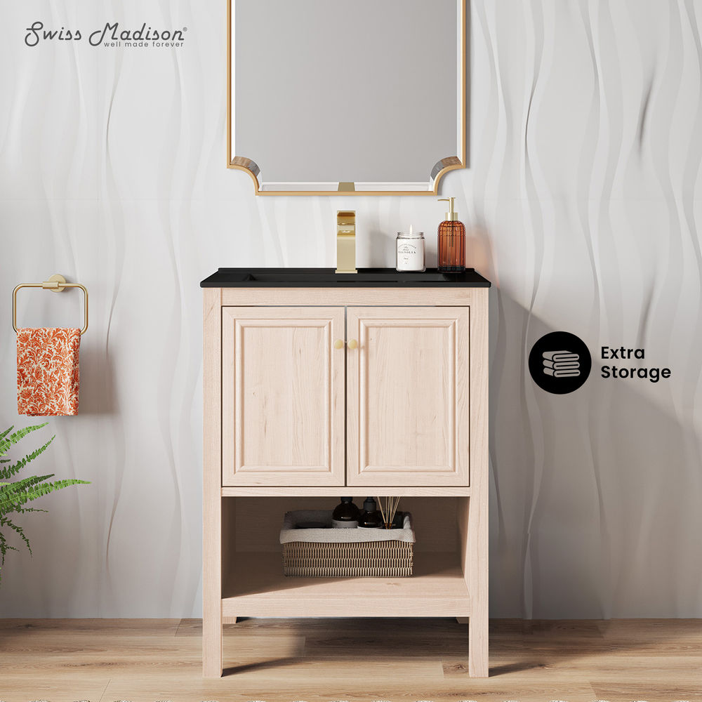 Chateau 24" Freestanding Bathroom Vanity in White Oak with Black Sink Top