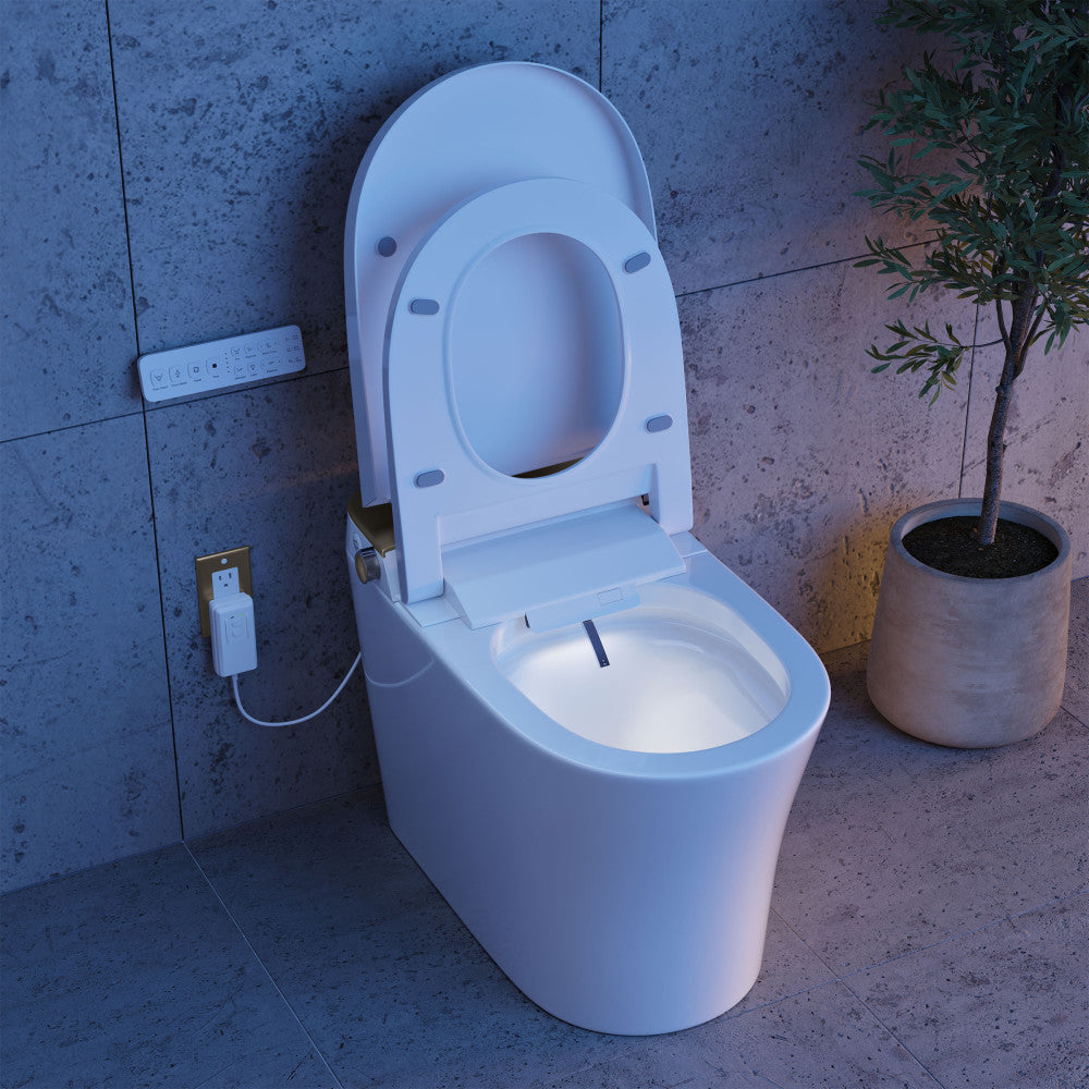Hugo O Smart Toilet 12" Rough-in ADA Height in Glossy White with Integrated Tank, Auto Open/Close Lid, Foam Shield, UV Sterilization