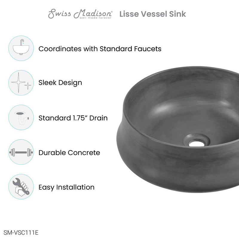 Lisse 17.5" Round Concrete Vessel Bathroom Sink in Dark Grey