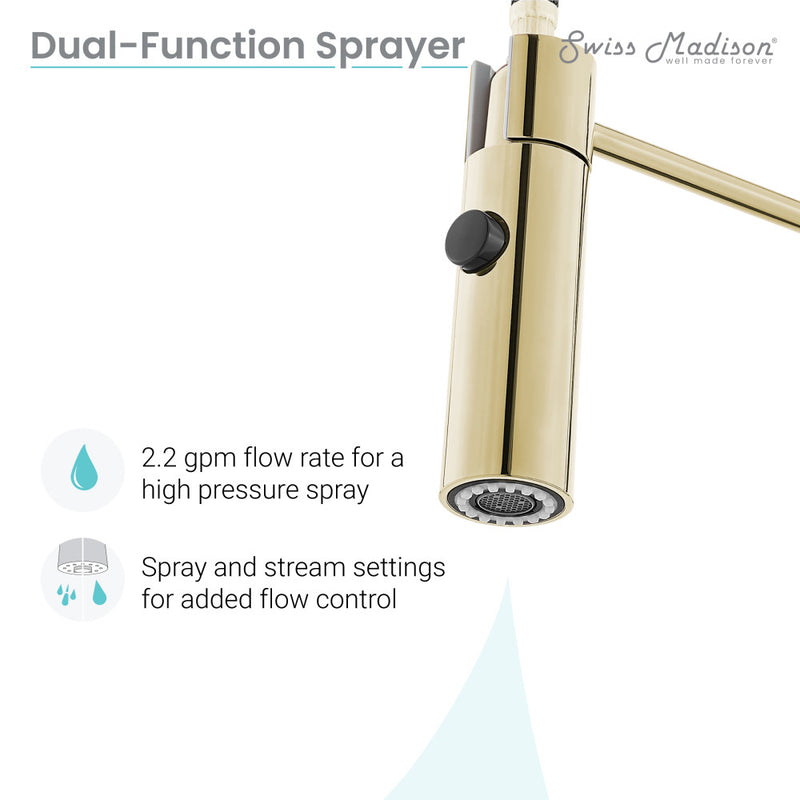 Chalet Single Handle, Pull-Down Kitchen Faucet in Brushed Gold