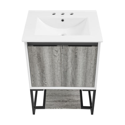 Marseille 24 in. Gray Oak Bathroom Vanity With White, 3-Hole Ceramic Sink Top