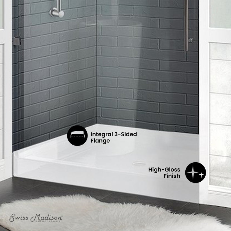 Voltaire 36" x 36" Acrylic White, Single-Threshold, Center Drain, Shower Base