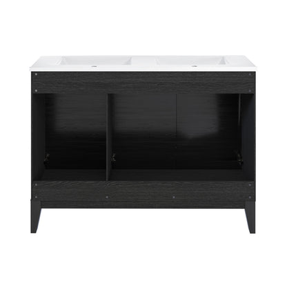 Cascade 48 in. Black Oak, Double Basin Bathroom Vanity With White Ceramic Sink Top
