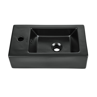 Voltaire 19.5 x 10 Rectangular Ceramic Wall Hung Sink with Left Side Faucet Mount, Matte Black