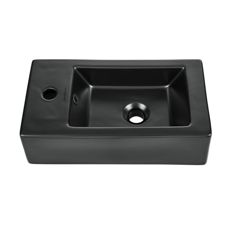 Voltaire 19.5 x 10 Rectangular Ceramic Wall Hung Sink with Left Side Faucet Mount, Matte Black