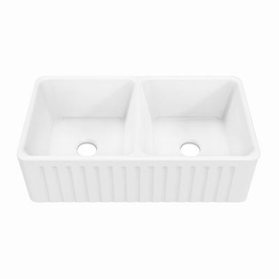 Delice 34" Double Basin Ceramic Farmhouse Kitchen Sink in Glossy White