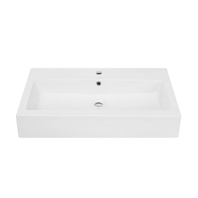 Voltaire Wide Rectangle Wall-Mount Sink in Shiny White