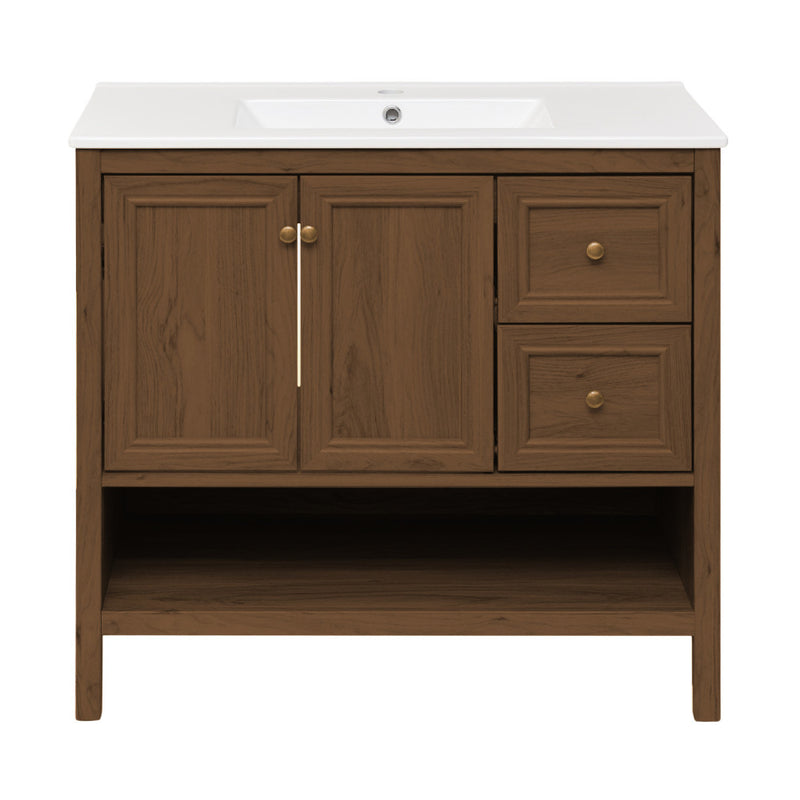 Château 36" Freestanding Bathroom Vanity in Brown Oak with Sink Top