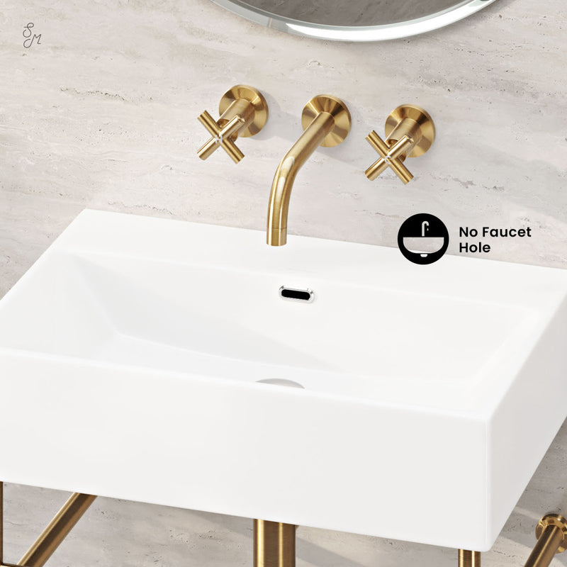 Claire 24" Rectangle Zero Hole Console Sink with Brushed Gold Legs