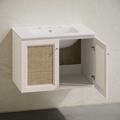 Classe 30" Wall-Mounted Bathroom Vanity in White Oak with Widespread Faucet Holes Vanity Top