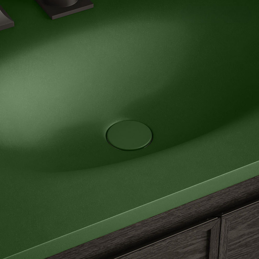 Lisse Concrete Bathroom Sink Non-Overflow Pop Up Drain in Matte Royal Green