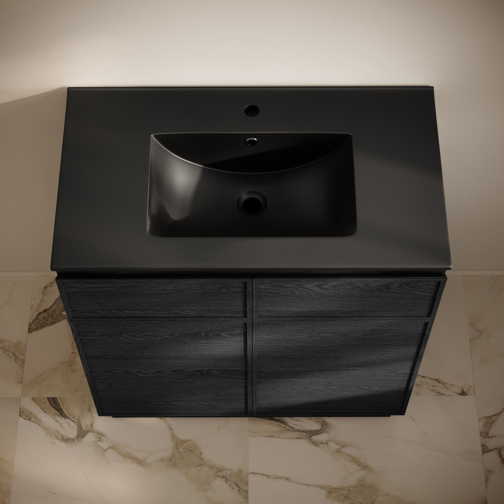 St. Tropez 36" Freestanding Bathroom Vanity in Black Oak with Black Sink Top