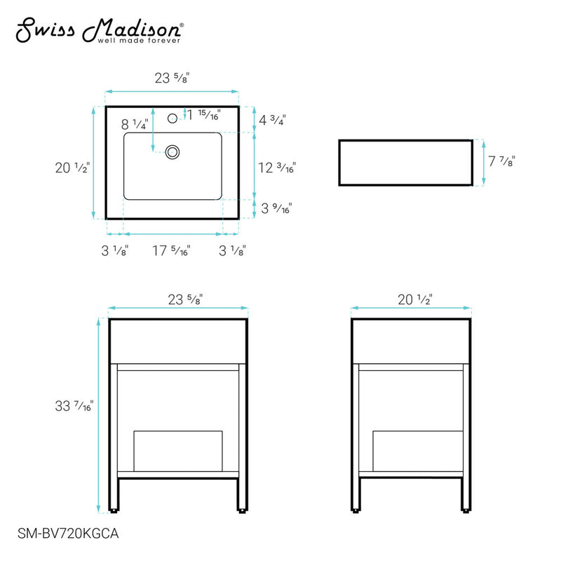 Beau 24" Freestanding, Bathroom Vanity in Oak and Calacatta