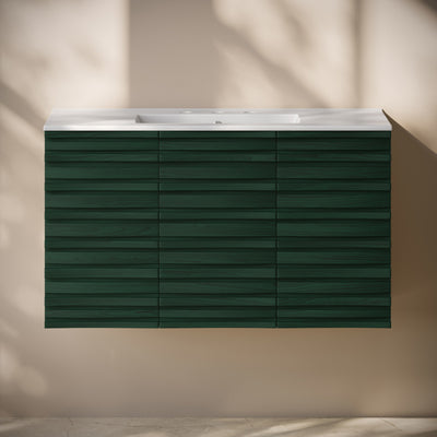 Cascade 36" Wall-Mounted Bathroom Vanity in Green Oak with 3-Hole Widespread Sink Top