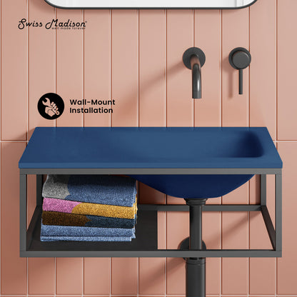 Lisse 24" Rectangle Concrete Wall-Mount Bathroom Sink in Royal Blue with Matte Black Frame