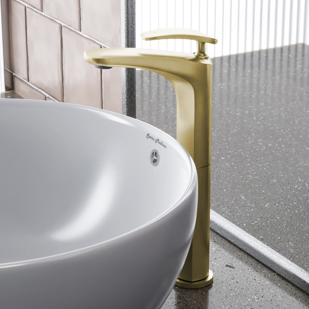 Sublime Single Hole, Single-Handle, High Arc Bathroom Faucet in Brushed Gold