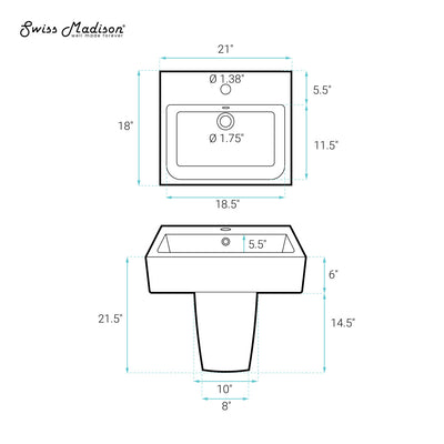 Concorde 21" Two-Piece Wall-Mount Bathroom Sink