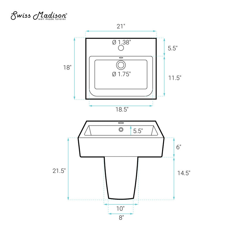 Concorde 21" Two-Piece Wall-Mount Bathroom Sink