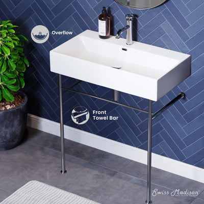 Claire 30 Ceramic Console Sink White Basin Chrome Legs