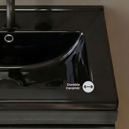 18" Zero Hole Vanity Sink Top in Glossy Black