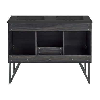 Annecy 48 in. Black Walnut, Double Basin Bathroom Vanity With Black, 3-Hole Ceramic Sink Top