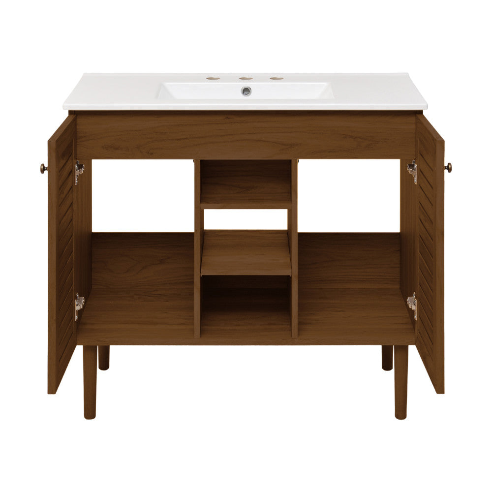 Bron 36" Freestanding Bathroom Vanity in Brown Oak with 3-Hole Widespread Sink Top