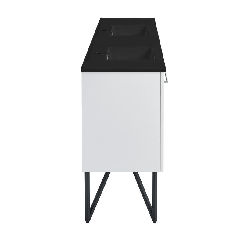 Annecy 60 in. White, Double Basin Bathroom Vanity With Black Artificial Stone Sink Top