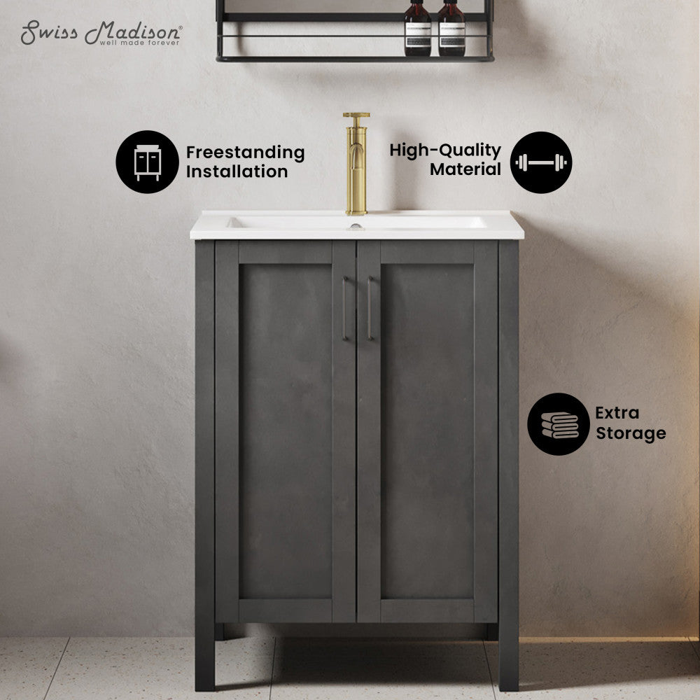 Avallon 24" Freestanding Bathroom Vanity in Black with Sink Top