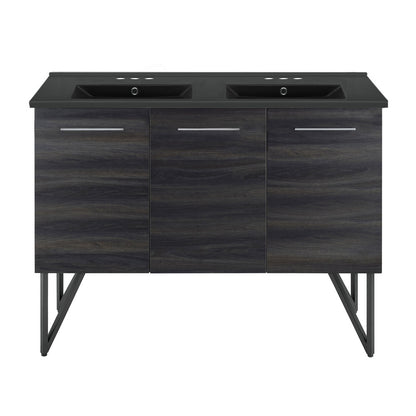 Annecy 48 in. Black Walnut, Double Basin Bathroom Vanity With Black, 3-Hole Ceramic Sink Top