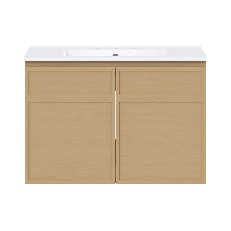 St. Tropez 30" Wall-Mounted Bathroom Vanity in Natural Oak with 3-Hole Widespread Sink Top
