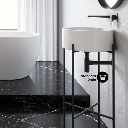 Monaco 16.5" Round Console Sink, White Basin Matte Black Legs