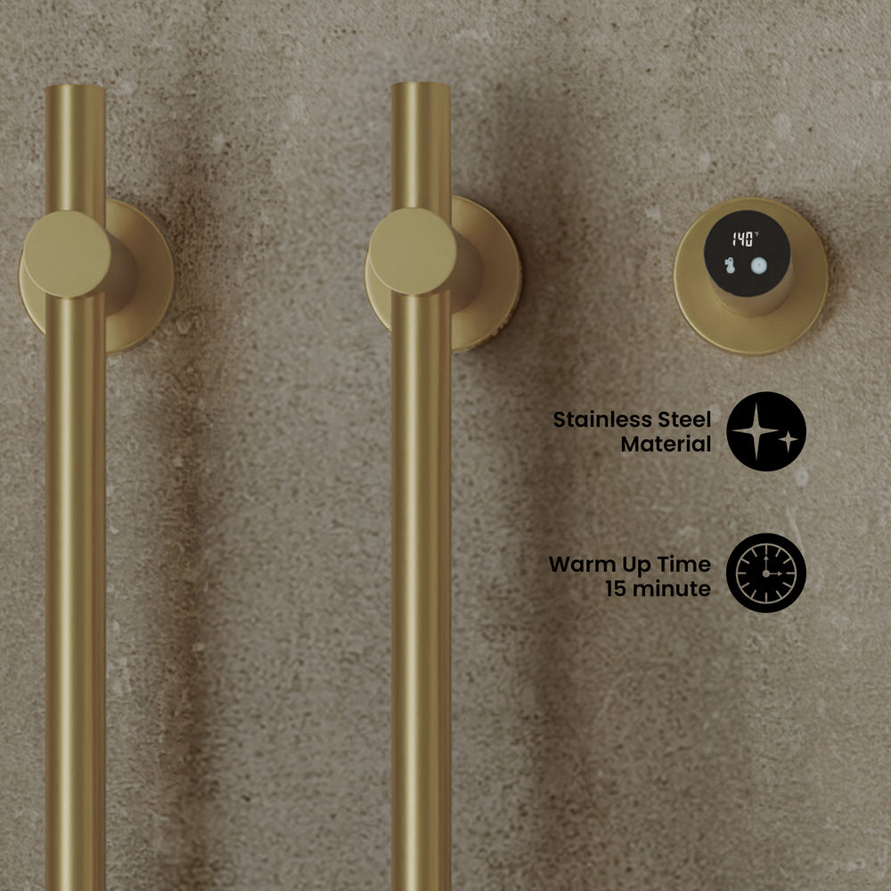 Monaco 2-Bar Electric Towel Warmer with Timer in Brushed Gold