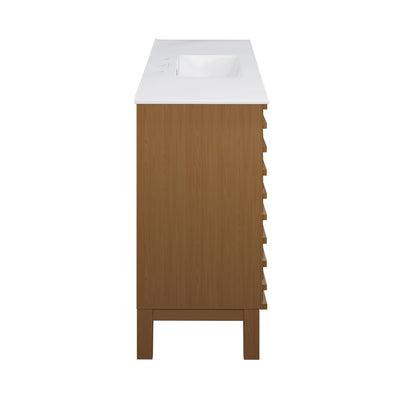 Cascade 48 in. Brown Oak Bathroom Vanity With White, 3-Hole Ceramic Sink Top