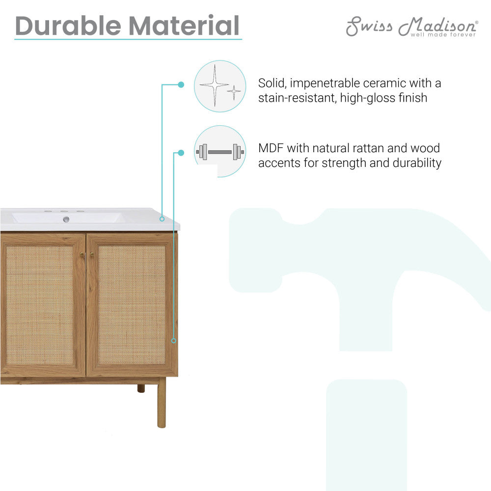 Classe 60" Freestanding Bathroom Vanity in Golden Oak with 3-Hole Widespread Double Basin Sink Top