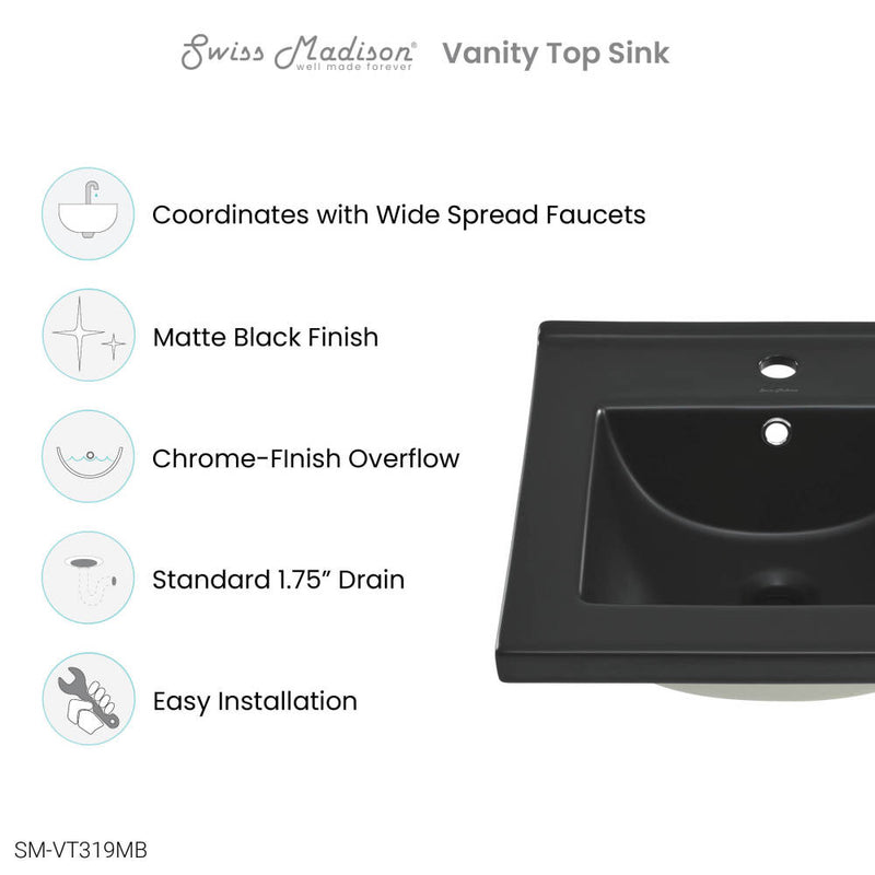 18" Ceramic Square Vanity Sink Top in Matte Black