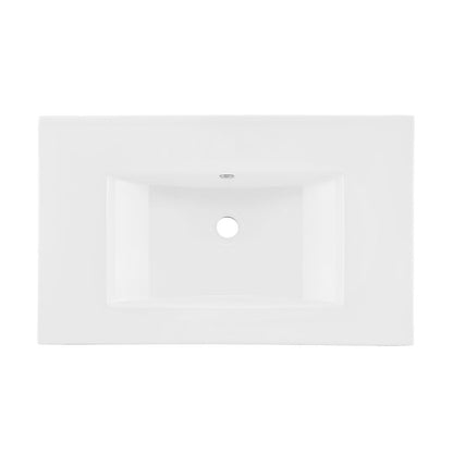 30" Zero Hole Vanity Sink Top in Glossy White