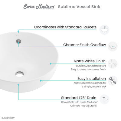 Sublime 17” Round Vessel Sink in Matte White