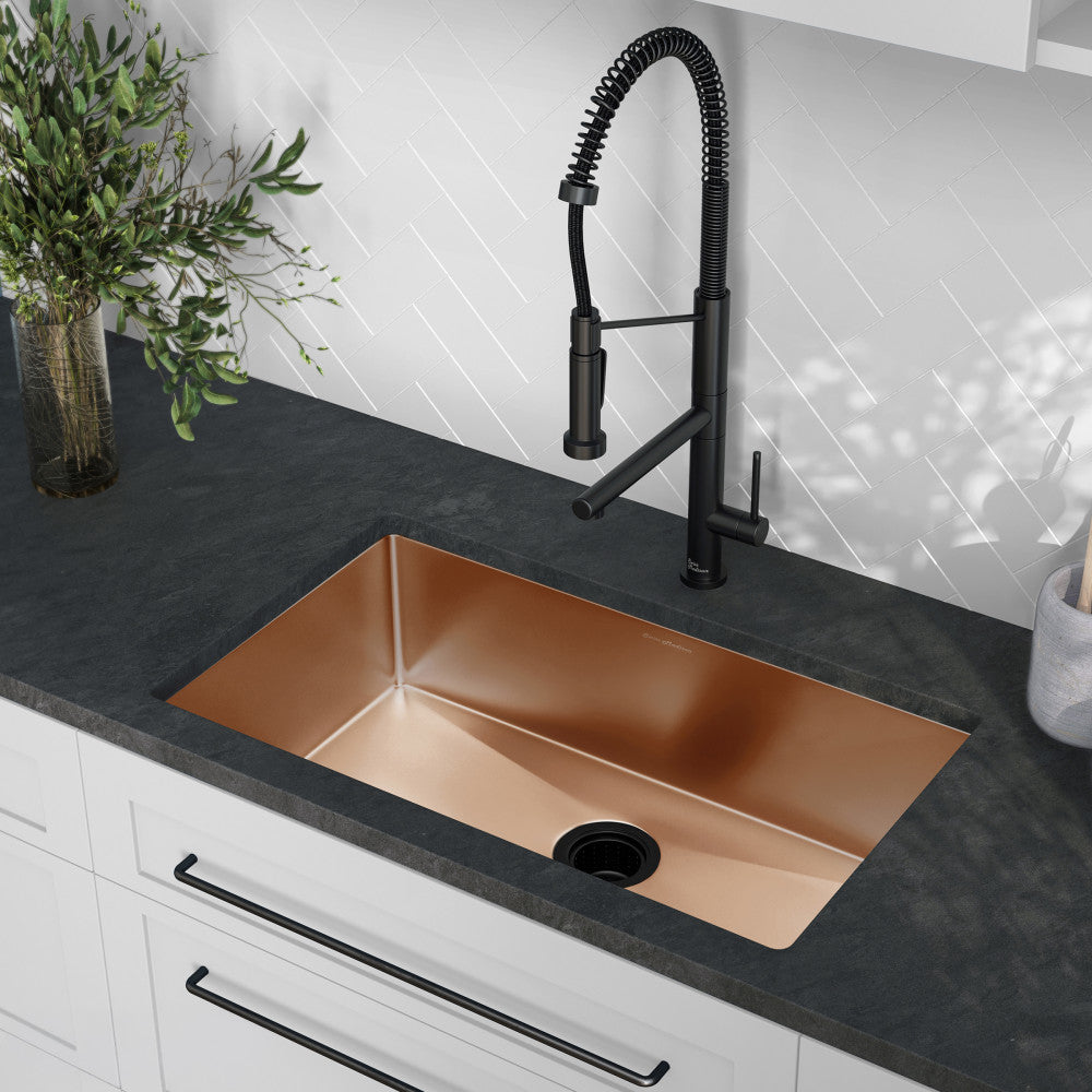 Rivage 30 x 18 Stainless Steel, Single Basin, Undermount Kitchen Sink, Rose Gold