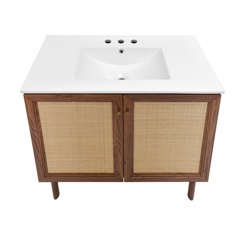 Classe 36" Freestanding Bathroom Vanity in Brown Oak with 3-Hole Widespread Sink Top